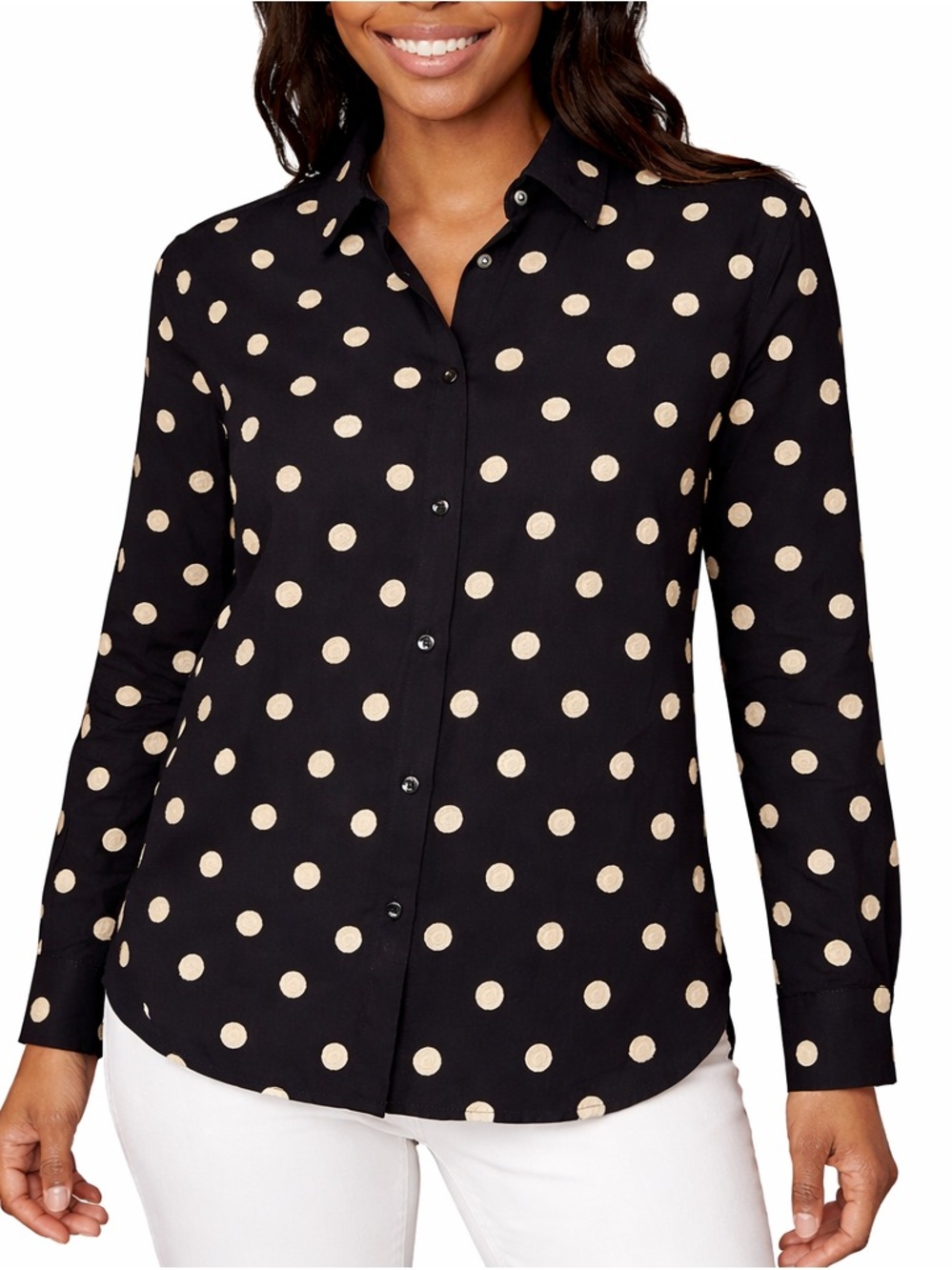 NWT Foxcroft Rhea Black Long Sleeve Shirt $98. Cotton Circles Size 16
